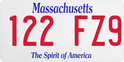 MA license plate 122FZ9