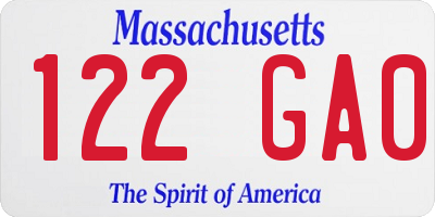 MA license plate 122GA0