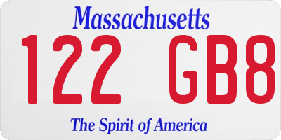 MA license plate 122GB8