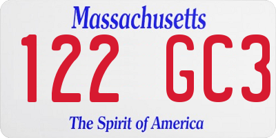 MA license plate 122GC3