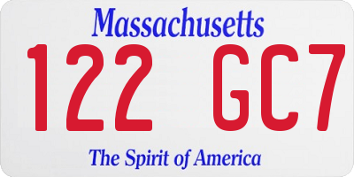 MA license plate 122GC7
