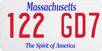 MA license plate 122GD7