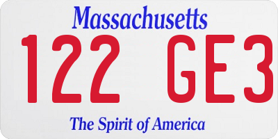 MA license plate 122GE3