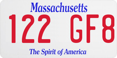MA license plate 122GF8
