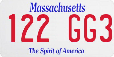 MA license plate 122GG3