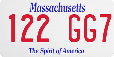 MA license plate 122GG7