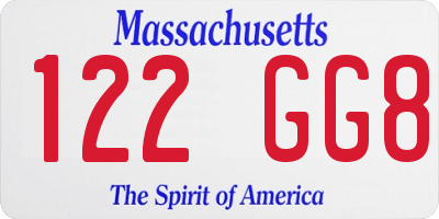 MA license plate 122GG8