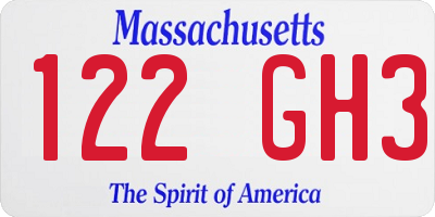 MA license plate 122GH3
