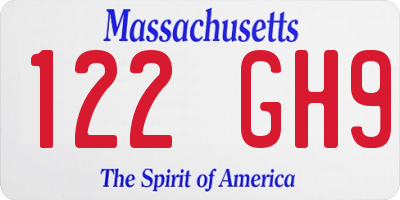 MA license plate 122GH9