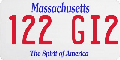 MA license plate 122GI2