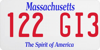 MA license plate 122GI3