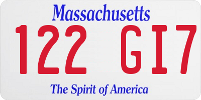 MA license plate 122GI7