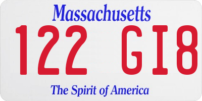 MA license plate 122GI8