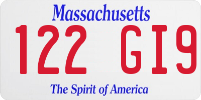 MA license plate 122GI9