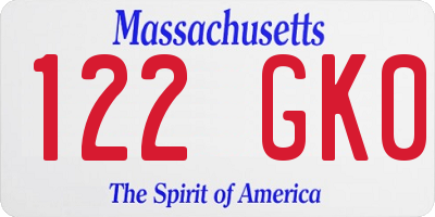 MA license plate 122GK0