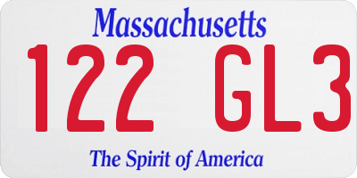 MA license plate 122GL3