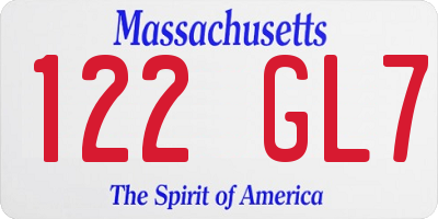 MA license plate 122GL7