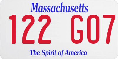 MA license plate 122GO7