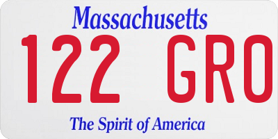MA license plate 122GR0
