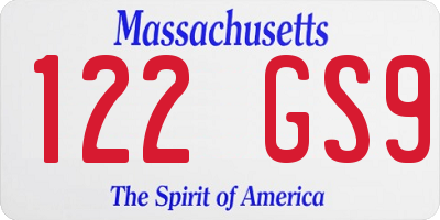 MA license plate 122GS9