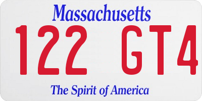 MA license plate 122GT4