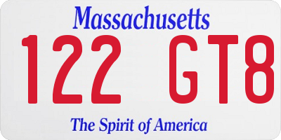 MA license plate 122GT8