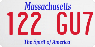 MA license plate 122GU7