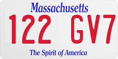 MA license plate 122GV7