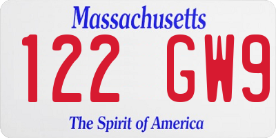 MA license plate 122GW9