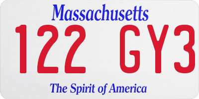 MA license plate 122GY3