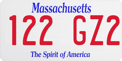 MA license plate 122GZ2