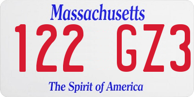 MA license plate 122GZ3