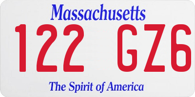 MA license plate 122GZ6