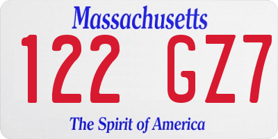 MA license plate 122GZ7