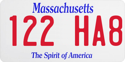 MA license plate 122HA8