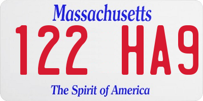MA license plate 122HA9