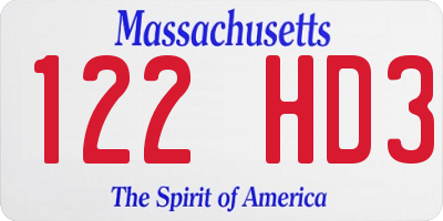 MA license plate 122HD3