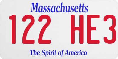 MA license plate 122HE3