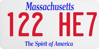 MA license plate 122HE7