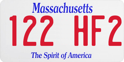MA license plate 122HF2