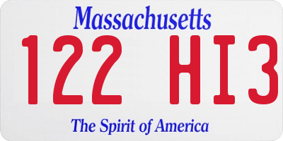 MA license plate 122HI3