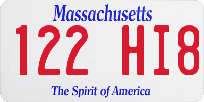 MA license plate 122HI8