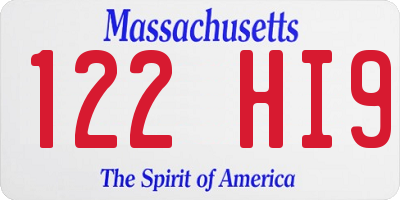 MA license plate 122HI9