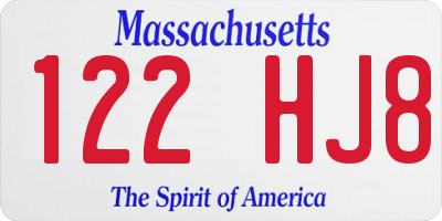 MA license plate 122HJ8