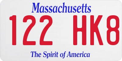 MA license plate 122HK8