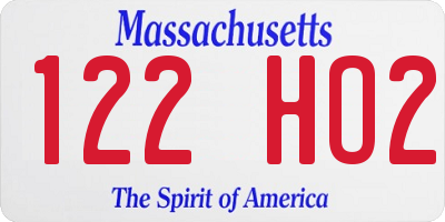 MA license plate 122HO2
