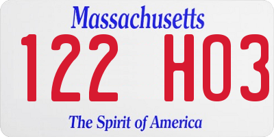 MA license plate 122HO3