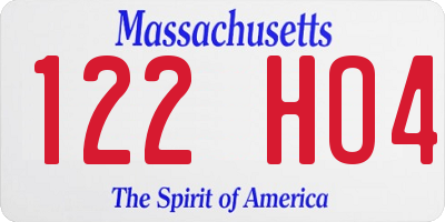 MA license plate 122HO4