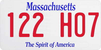 MA license plate 122HO7