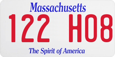 MA license plate 122HO8